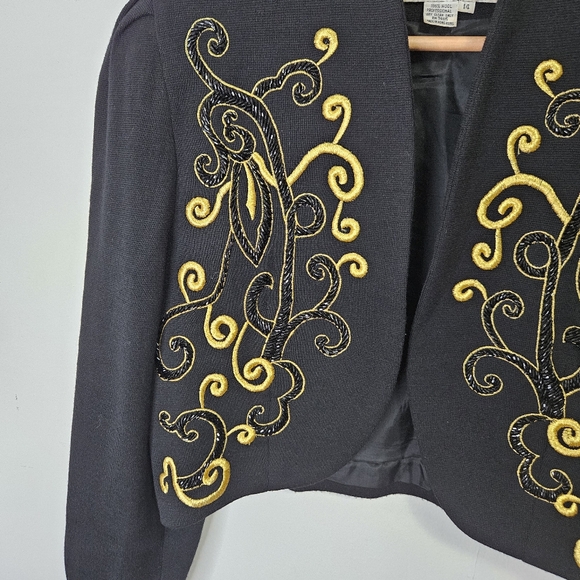 VTG Lillie Rubin Bolero Jacket Sz L Black Beaded Embroidered Wool Night Party - Picture 3 of 12